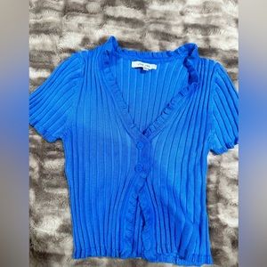 Love Tree ribbed crop top, blue in color, medium